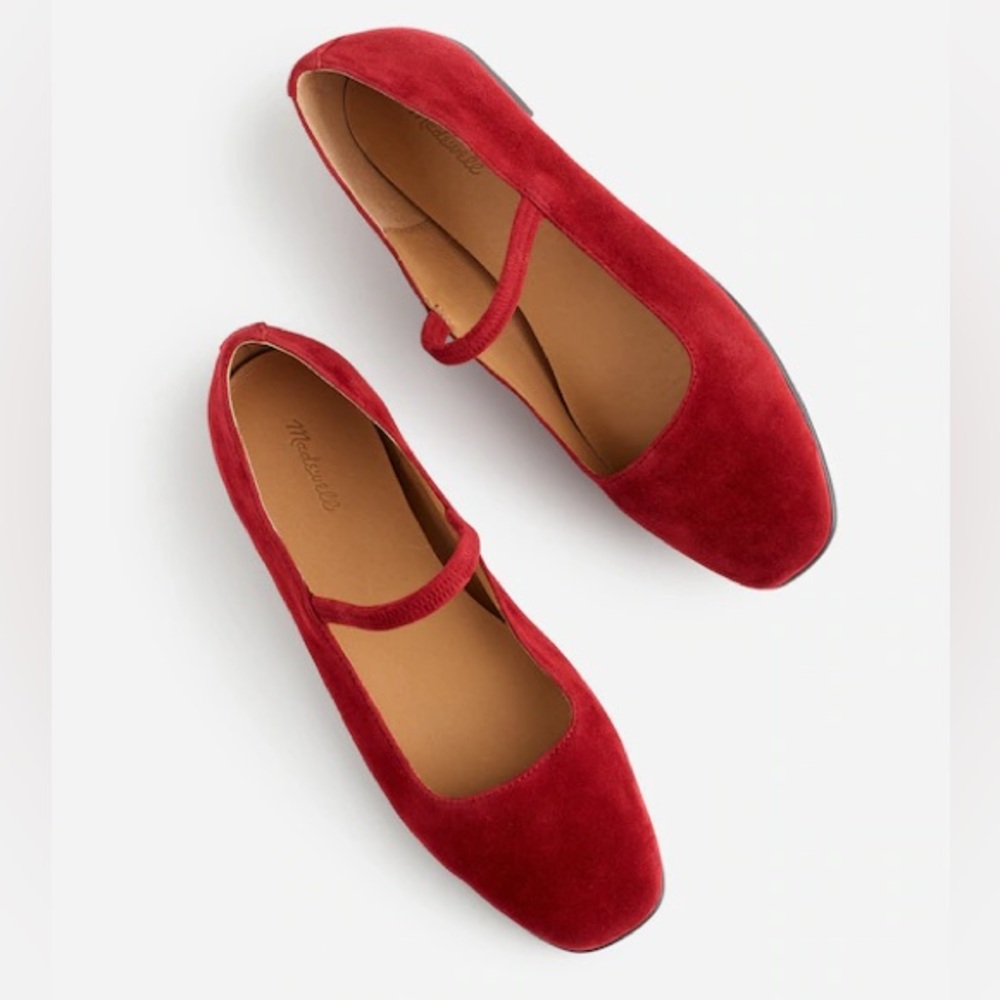 NWT Madewell Greta Suede Ballet Flats Ballerina Ruby Port Red Burgundy Leather
